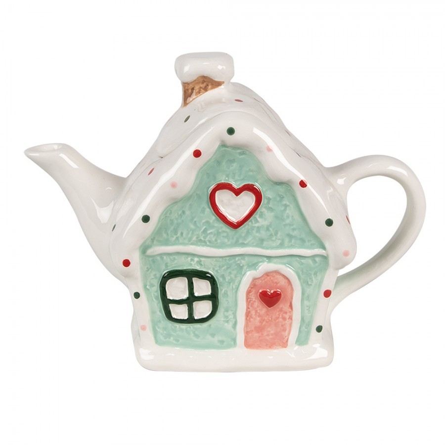 Zelená keramická konvička chaloupka Gingerbread - 21*10*15 cm / 600 ml