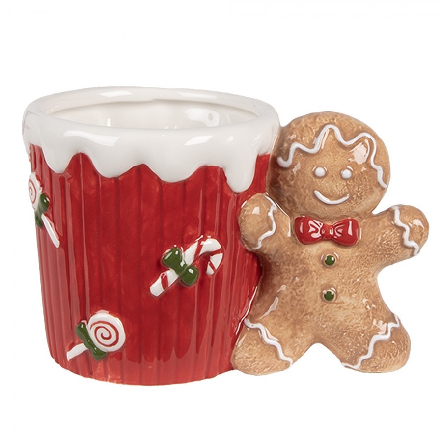 Červený keramický hrneček Perníček Gingerbread - 15*10*10 cm / 350 ml