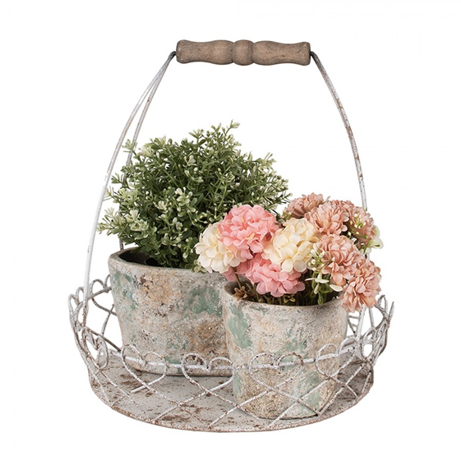 Sada 2ks šedých kovových vintage košíků La Roque s patinou - Ø39 *42 cm / Ø30cm