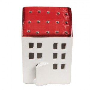 Bílo-červená dekorace porcelánový domek - 8*7*12 cm
