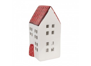 Bílo-červený svícen porcelánový domek - 8*8*15 cm