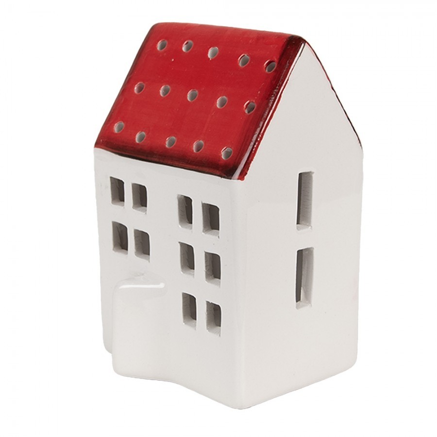 Bílo-červená dekorace porcelánový domek - 8*7*12 cm