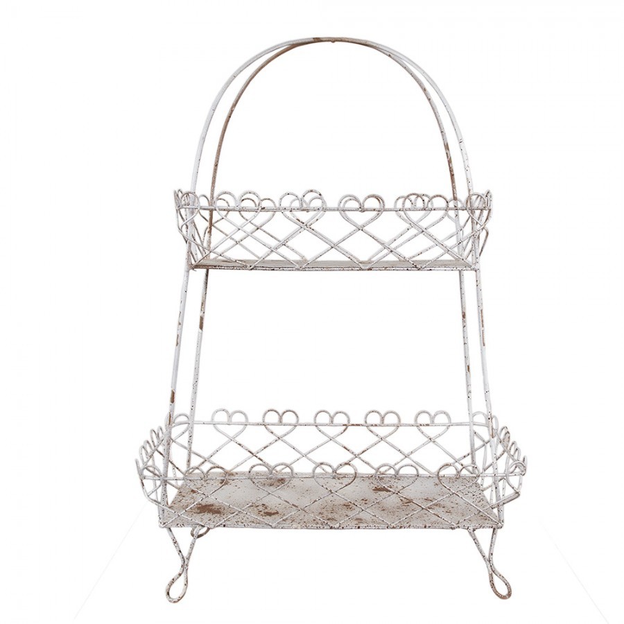Šedý dvoupatrový kovový vintage etažér La Roque s patinou - 47*24*66 cm