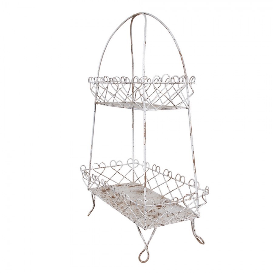 Šedý dvoupatrový kovový vintage etažér La Roque s patinou - 47*24*66 cm
