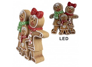 Hnědá vánoční svítící dekorace rodina Perníček Gingerbread - 31*10*35 cm