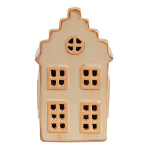 Béžový porcelánový svítící domek - 6*6*11 cm