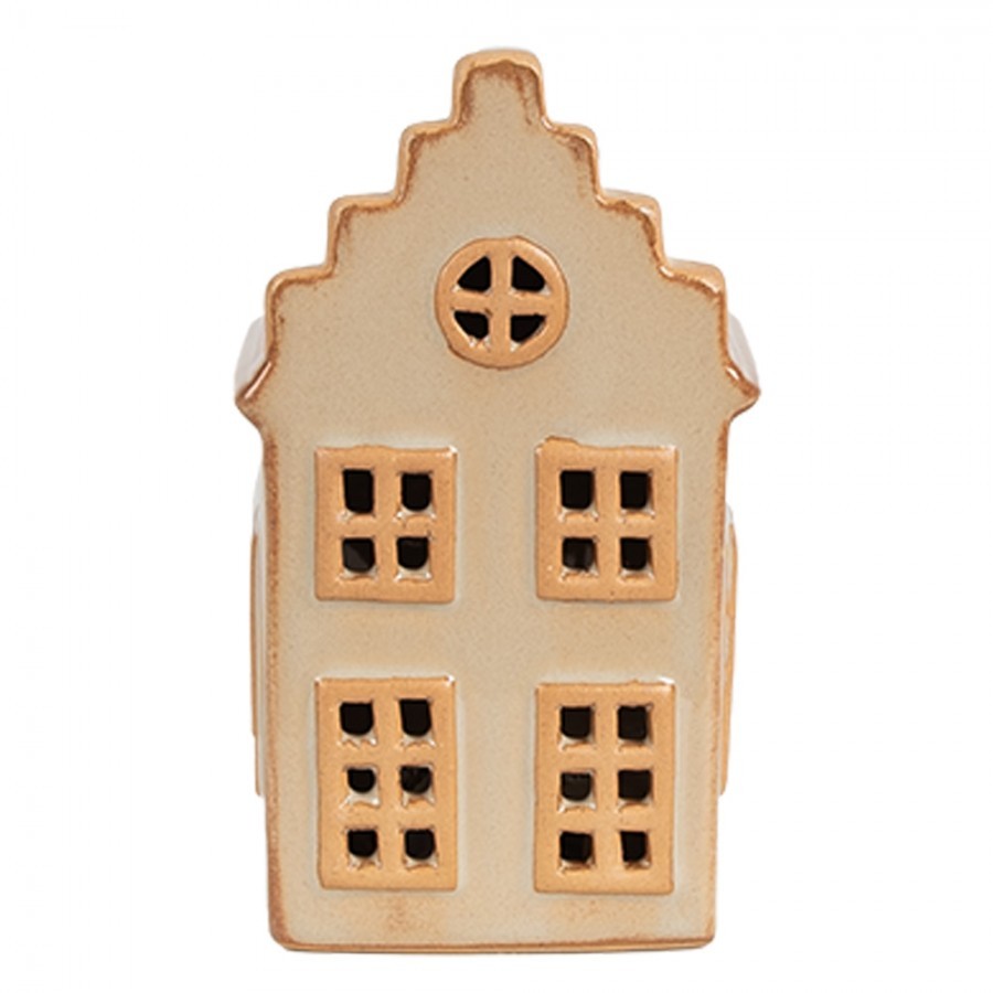 Béžový porcelánový svítící domek - 6*6*11 cm