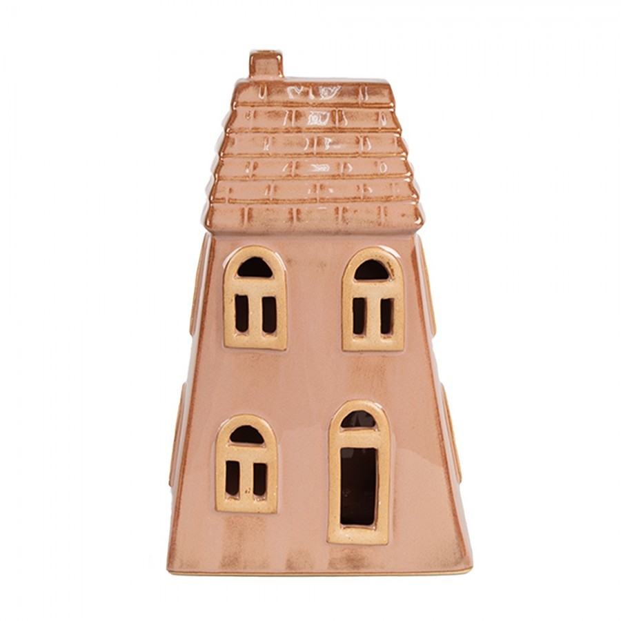 Hnědý porcelánový svítící domek - 10*6*16 cm Clayre & Eef