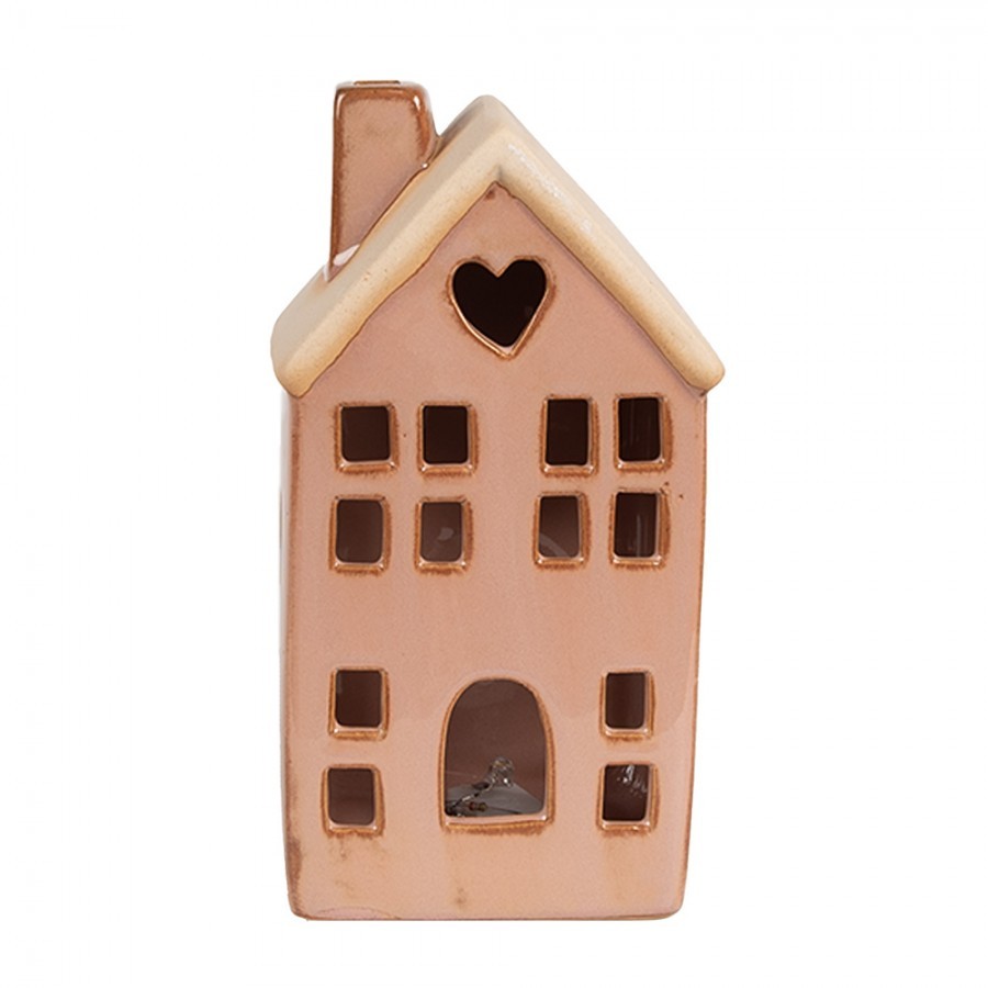 Hnědý porcelánový svítící domek - 8*6*15 cm
