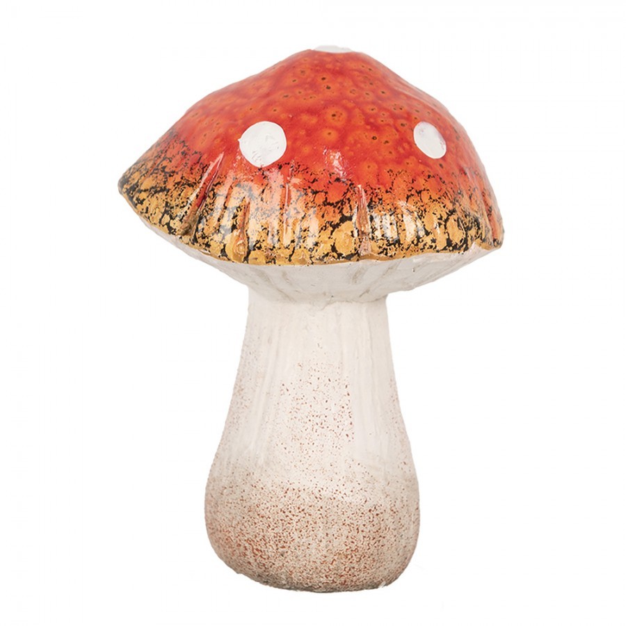Bílo-červená keramická dekorace houba Muchomůrka S - 9*8*12 cm