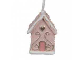 Závěsná růžová ozdoba perníková chaloupka Gingerbread House - 4*4*6 cm