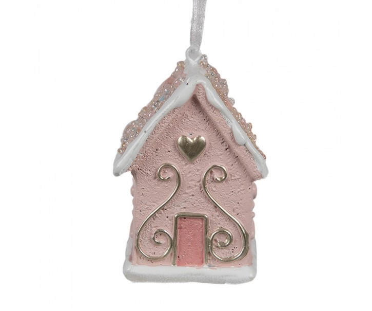 Závěsná růžová ozdoba perníková chaloupka Gingerbread House - 4*4*6 cm