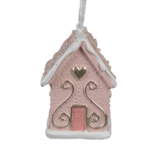 Závěsná růžová ozdoba perníková chaloupka Gingerbread House - 4*4*6 cm