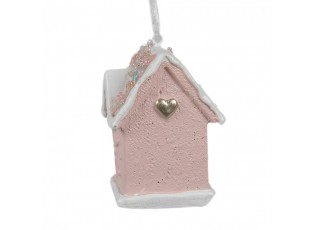 Závěsná růžová ozdoba perníková chaloupka Gingerbread House - 4*4*6 cm