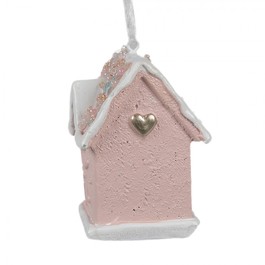 Závěsná růžová ozdoba perníková chaloupka Gingerbread House - 4*4*6 cm