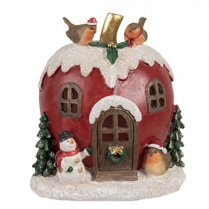 Vánoční dekorace svítící domek jablko s ptáčky - 12*11*13 cm