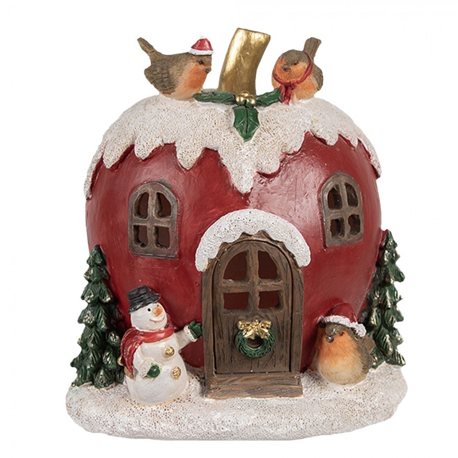 Vánoční dekorace svítící domek jablko s ptáčky - 12*11*13 cm