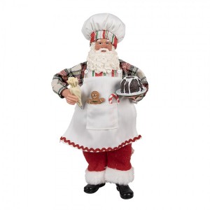 Vánoční dekorace Santa cukrář s dortem a perníčkem - 16*9*28 cm