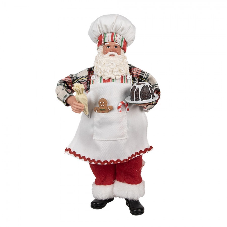 Vánoční dekorace Santa cukrář s dortem a perníčkem - 16*9*28 cm