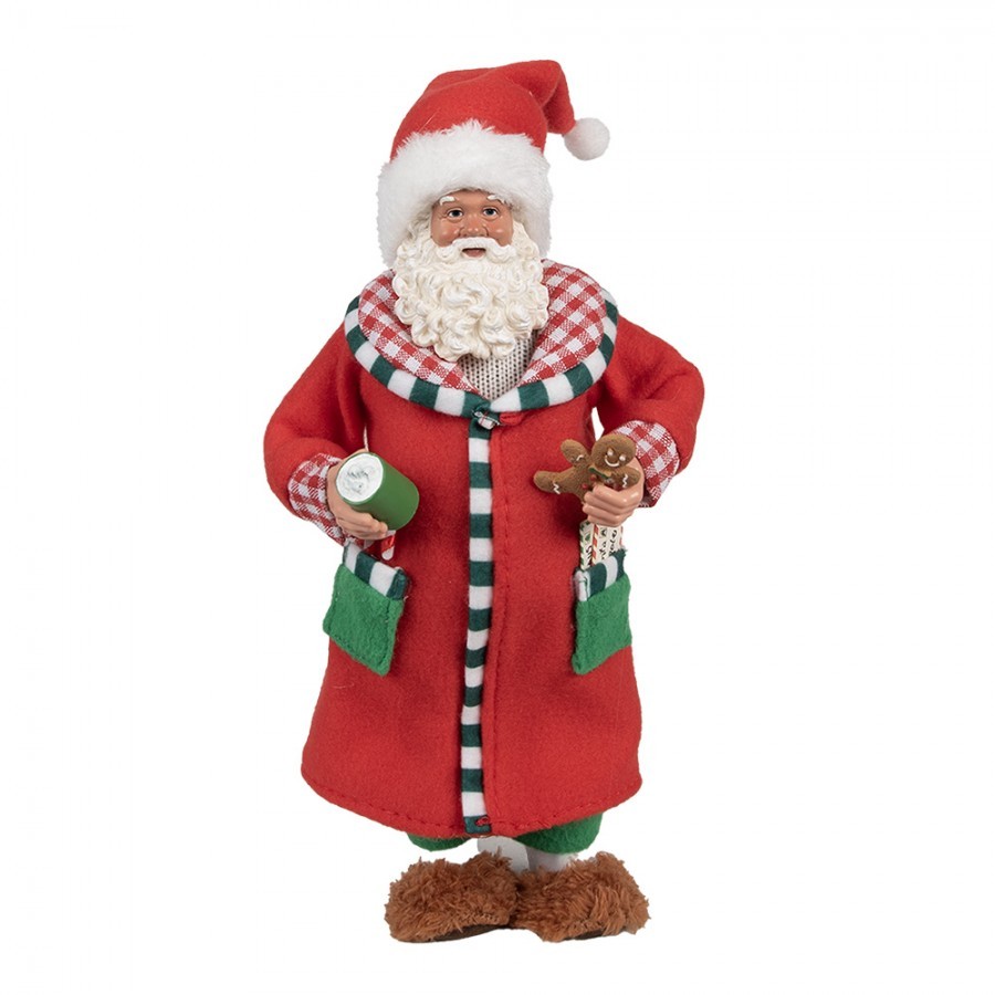 Vánoční dekorace Santa v kabátku s perníčkem a bačkorkama - 15*9*28 cm