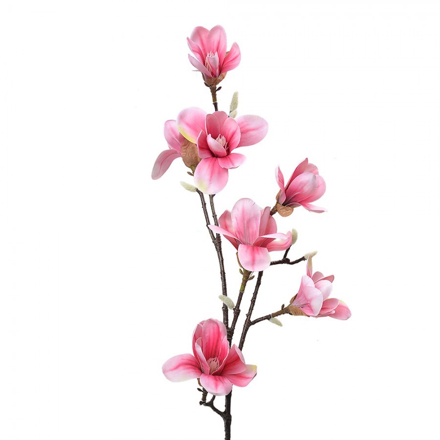 Dekorace umělá větev s růžovými květy magnolia - 25*10*97 cm