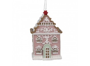 Závěsná vánoční růžová ozdoba perníková chaloupka Gingerbread - 6*4*9 cm