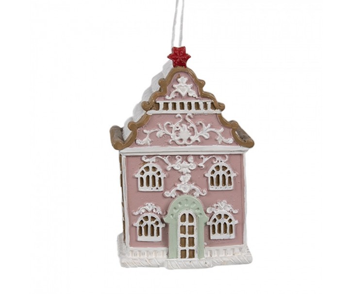 Závěsná vánoční růžová ozdoba perníková chaloupka Gingerbread - 6*4*9 cm