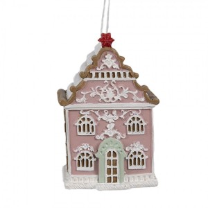 Závěsná vánoční růžová ozdoba perníková chaloupka Gingerbread - 6*4*9 cm