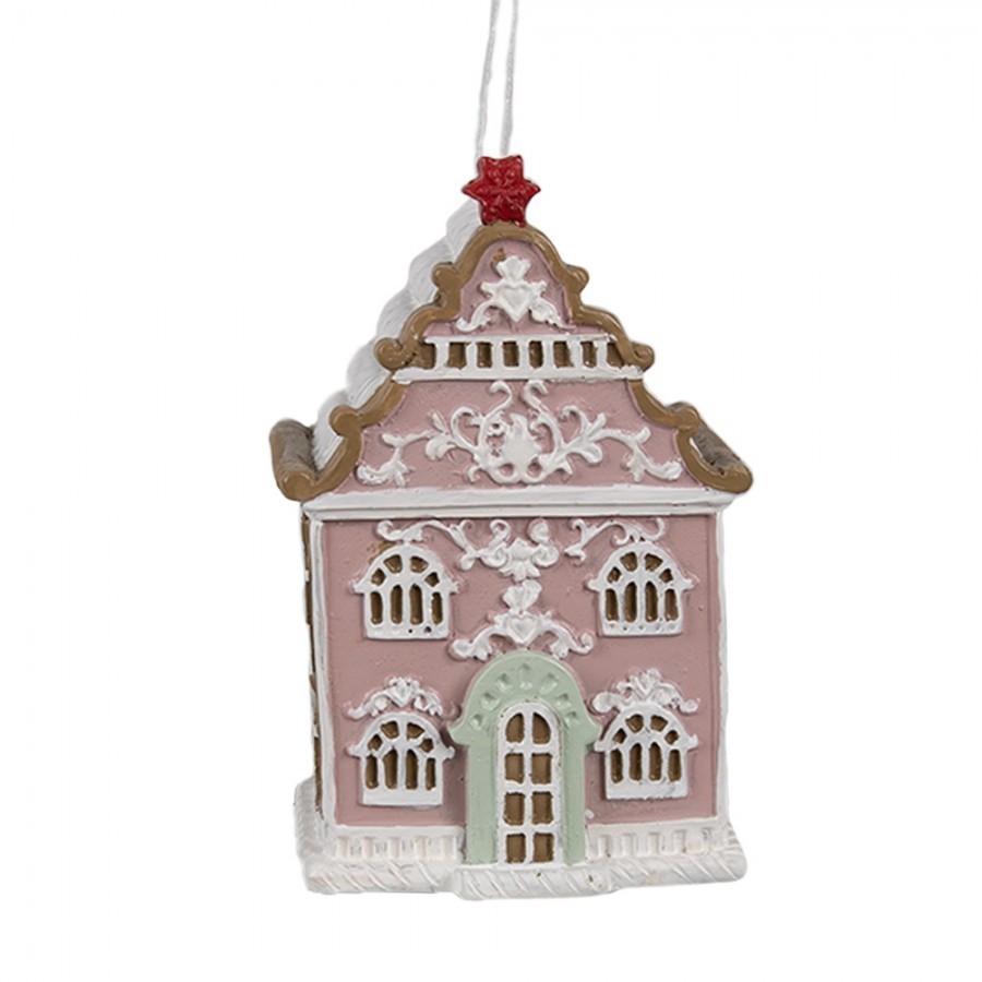 Závěsná vánoční růžová ozdoba perníková chaloupka Gingerbread - 6*4*9 cm