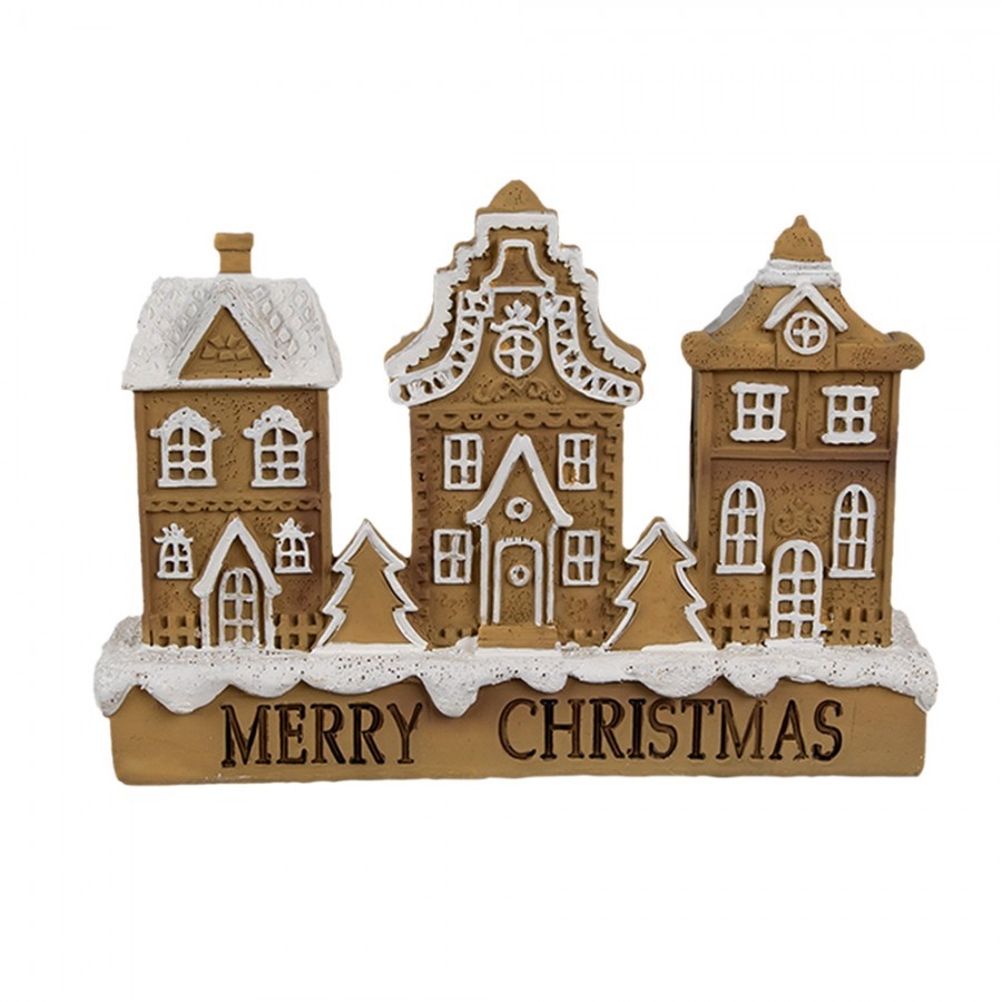 Hnědá dekorace perníkových domků v řadě Merry Christmas - 13*4*10 cm