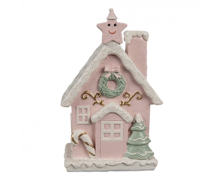 Růžová svítící perníková chaloupka Gingerbread House - 10*8*15 cm