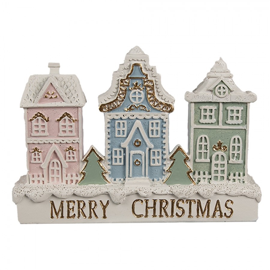 Barevná dekorace domků v řadě Merry Christmas - 13*4*10 cm