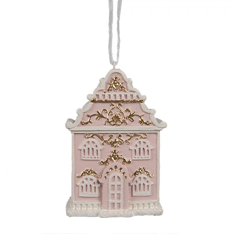 Růžová závěsná vánoční ozdoba perníková chaloupka Gingerbread - 6*4*9 cm