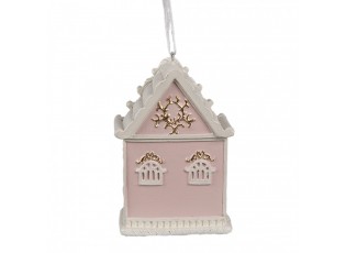 Růžová závěsná vánoční ozdoba perníková chaloupka Gingerbread - 6*4*9 cm