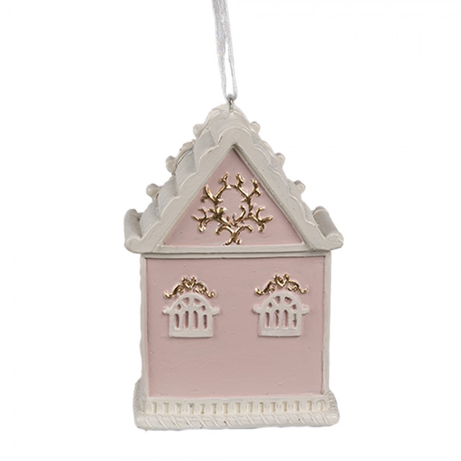 Růžová závěsná vánoční ozdoba perníková chaloupka Gingerbread - 6*4*9 cm