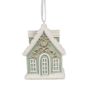 Zelená závěsná vánoční ozdoba perníková chaloupka Gingerbread - 6*4*8 cm