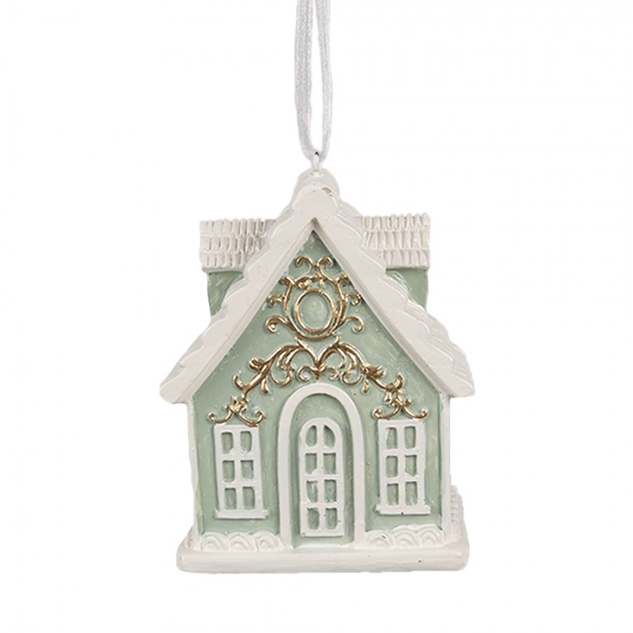 Zelená závěsná vánoční ozdoba perníková chaloupka Gingerbread - 6*4*8 cm