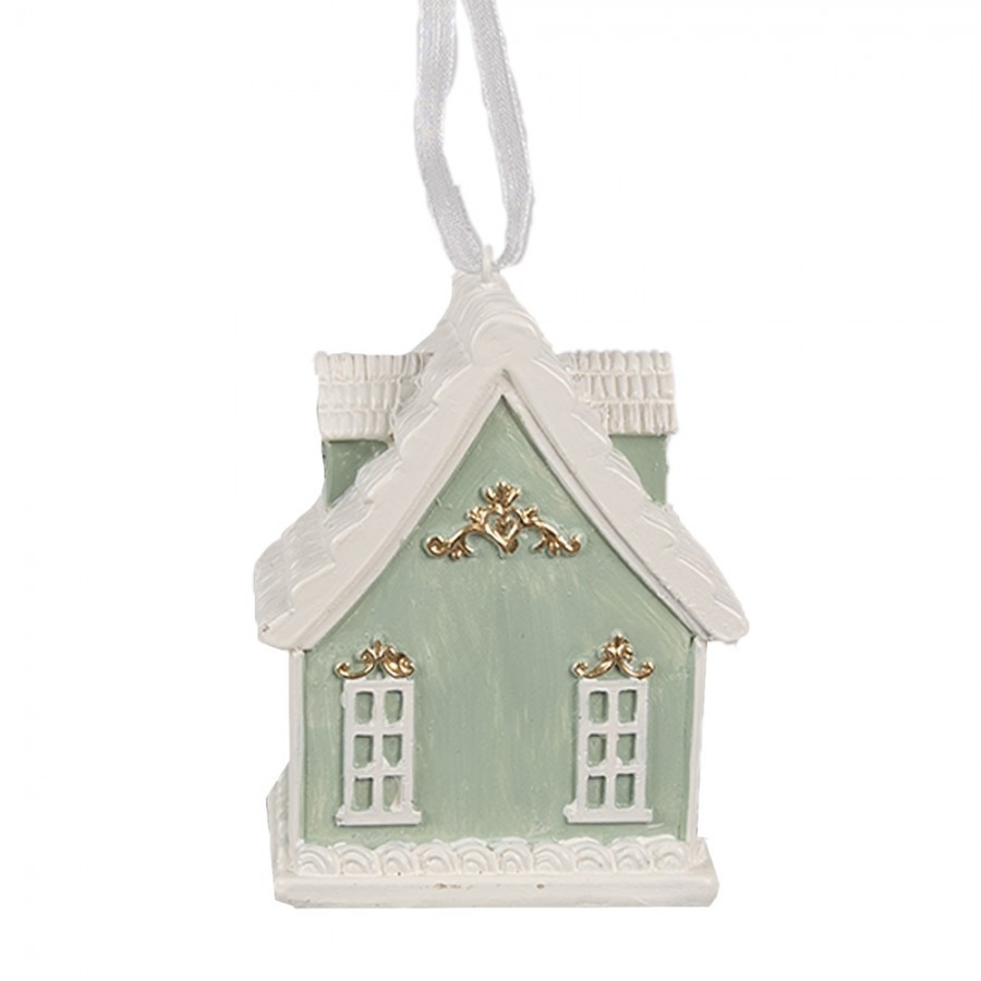 Zelená závěsná vánoční ozdoba perníková chaloupka Gingerbread - 6*4*8 cm