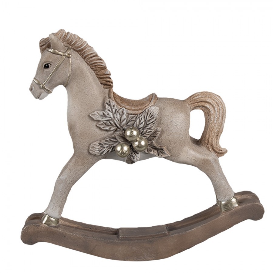 Dekorace béžový houpací koník - 17*5*16 cm
