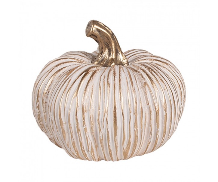 Bílo-zlatá keramická dekorace dýně Pumpkin - Ø 12 * 10 cm