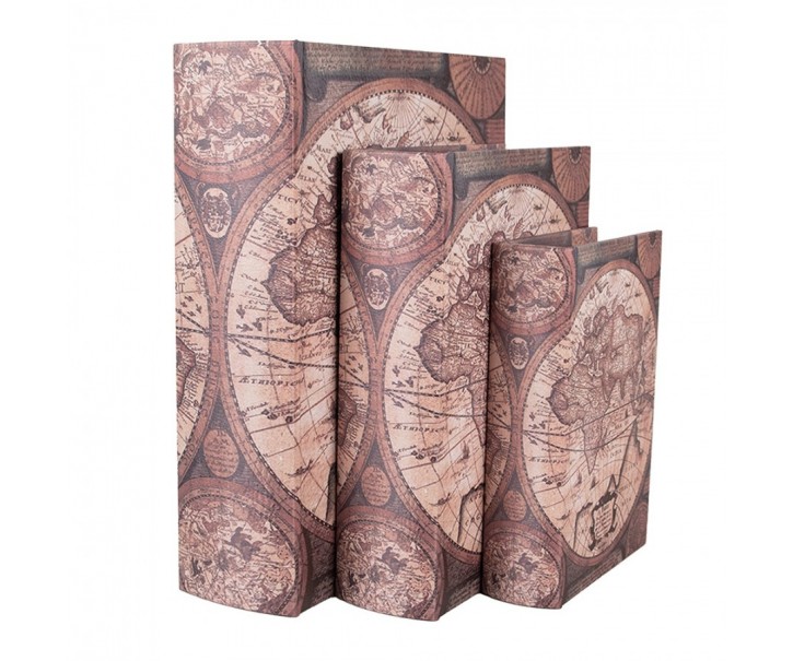 3ks úložný box ve tvaru knihy se zeměkoulemi - 27*22*7 / 22*17*6 / 17*12*4 cm Clayre & Eef