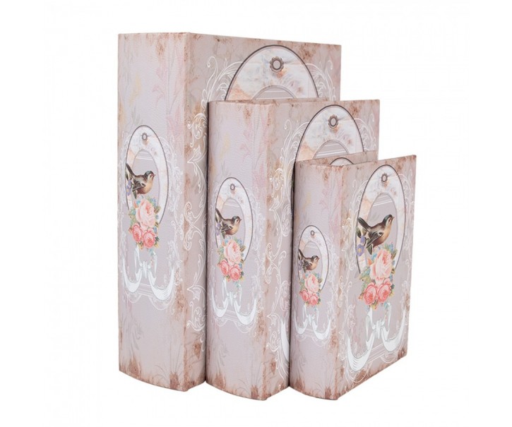 3ks úložný box ve tvaru knihy s ptáčky Bird - 27*22*7 / 22*17*6 / 17*12*4 cm Clayre & Eef