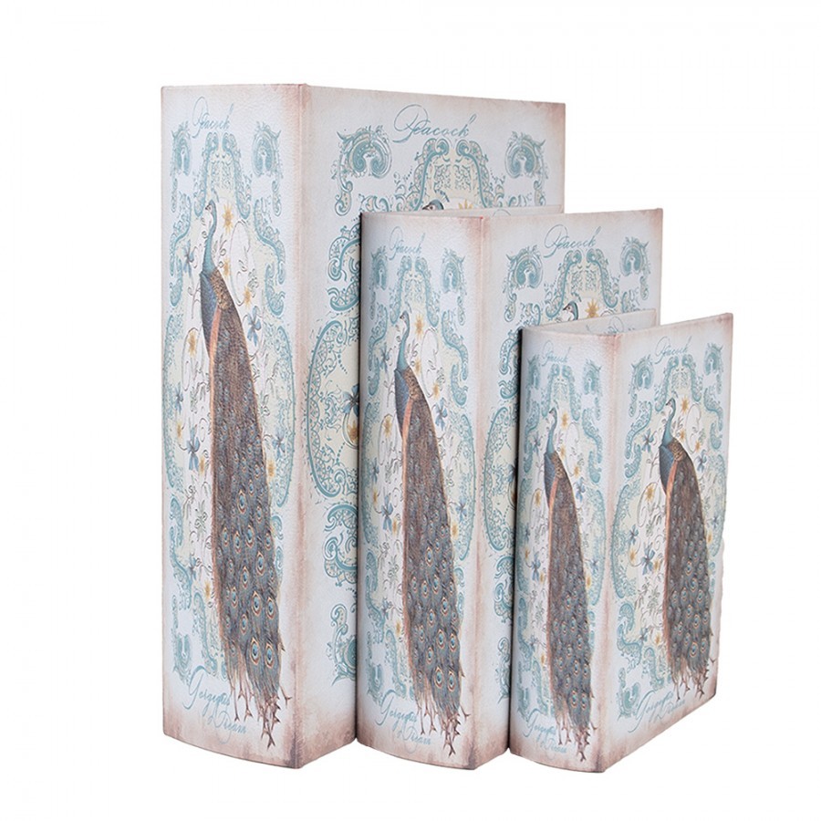 3ks úložný box ve tvaru knihy s pávem Peacock - 27*22*7 / 22*17*6 / 17*12*4 cm