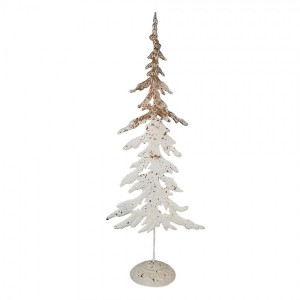 Bílo-hnědý antik kovový vánoční stromek - 16*11*45 cm