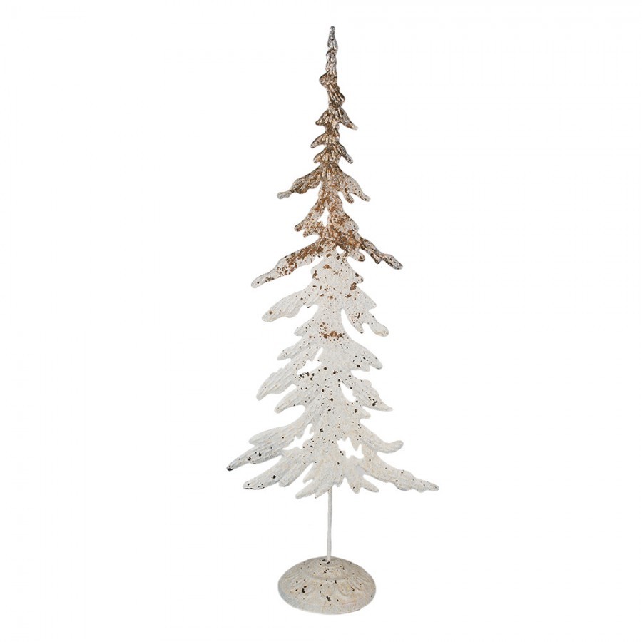 Bílo-hnědý antik kovový vánoční stromek - 16*11*45 cm