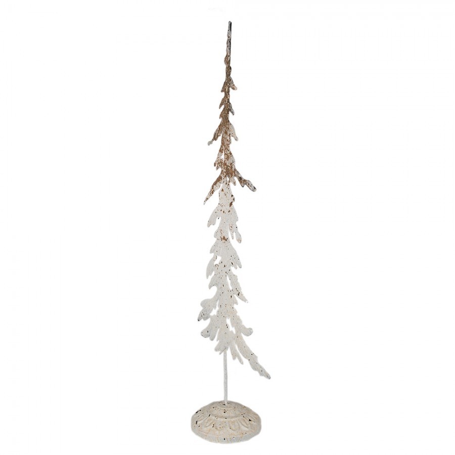 Bílo-hnědý antik kovový vánoční stromek - 16*11*45 cm