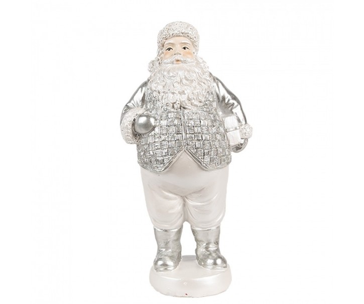 Bílo-stříbrná dekorace figurka Santa Claus - 8*6*16 cm