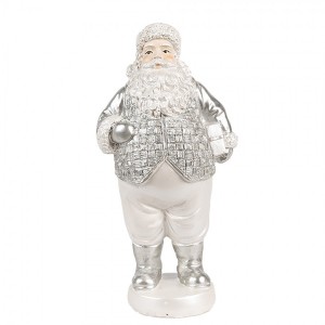 Bílo-stříbrná dekorace figurka Santa Claus - 8*6*16 cm