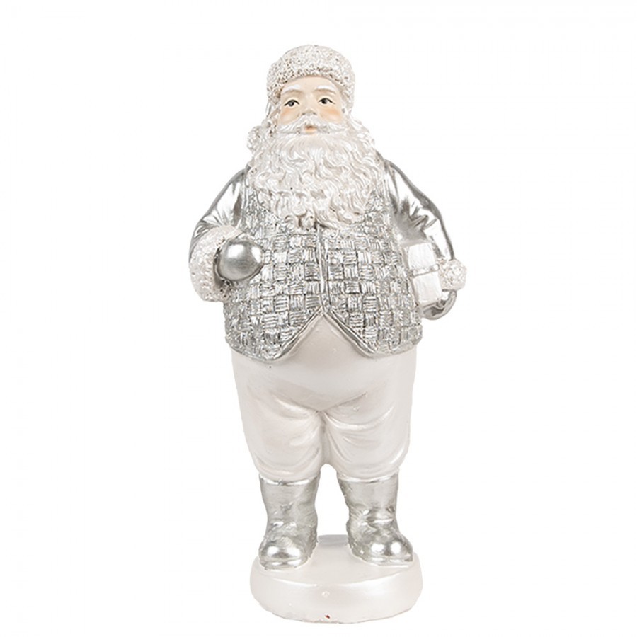Bílo-stříbrná dekorace figurka Santa Claus - 8*6*16 cm