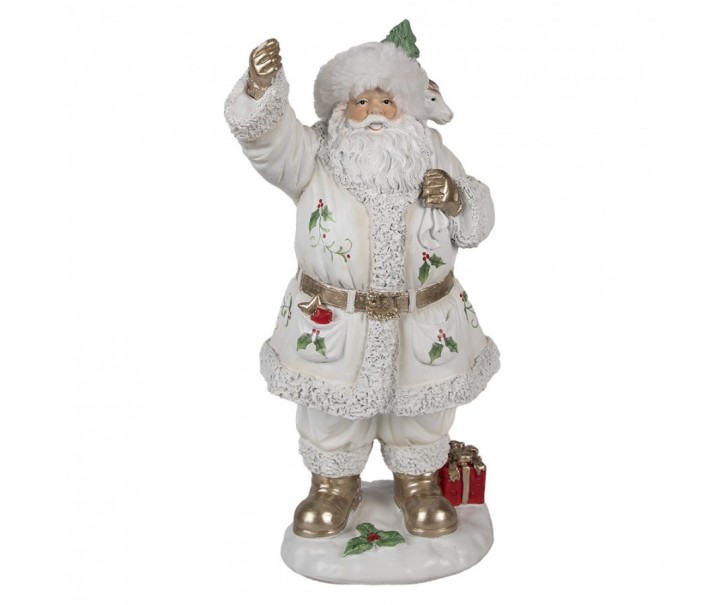 Bílá dekorace figurka Santa Claus s pytlem dárků - 14*16*31 cm